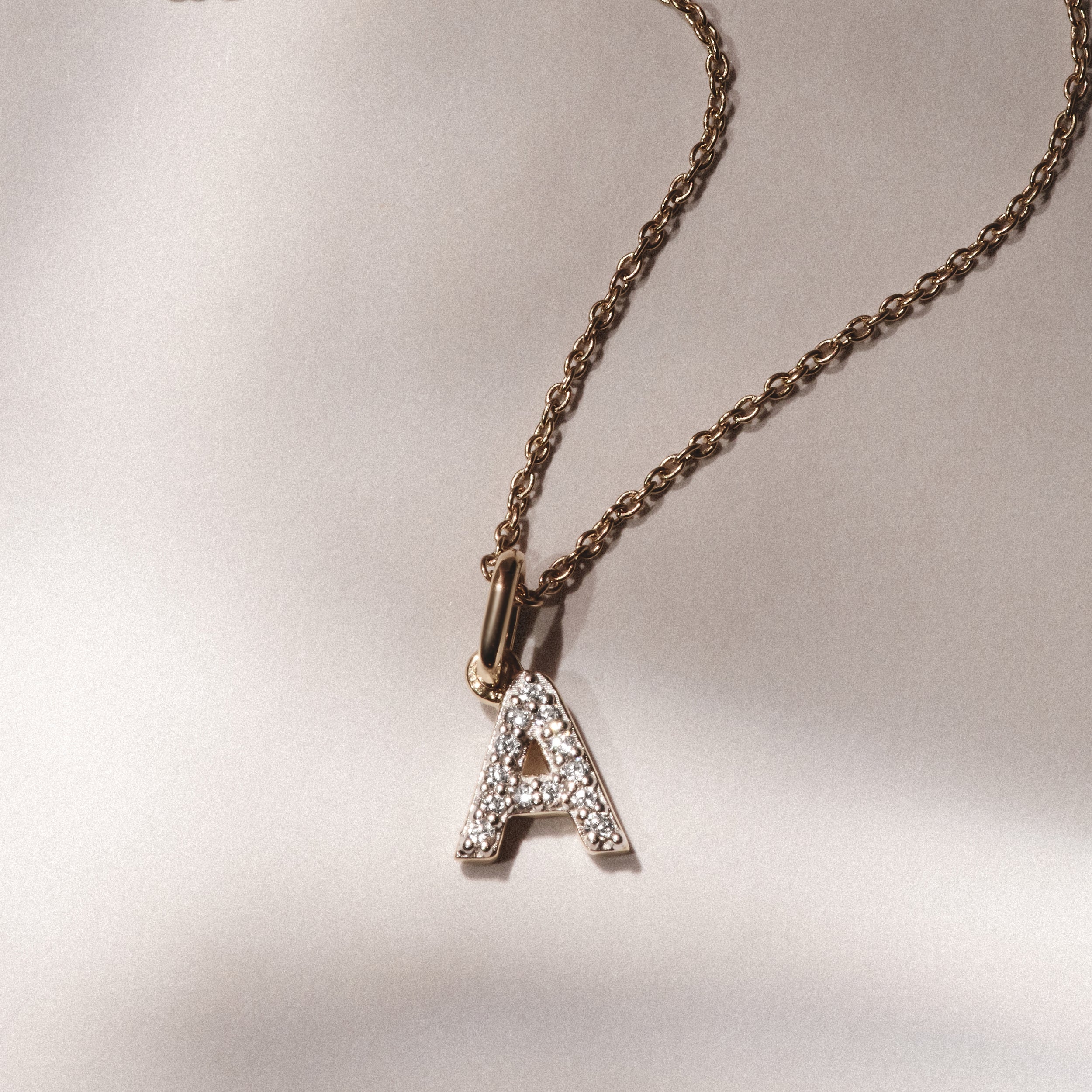 Love Letter Initial A Lab Diamond Necklace set in 18K Gold Vermeil